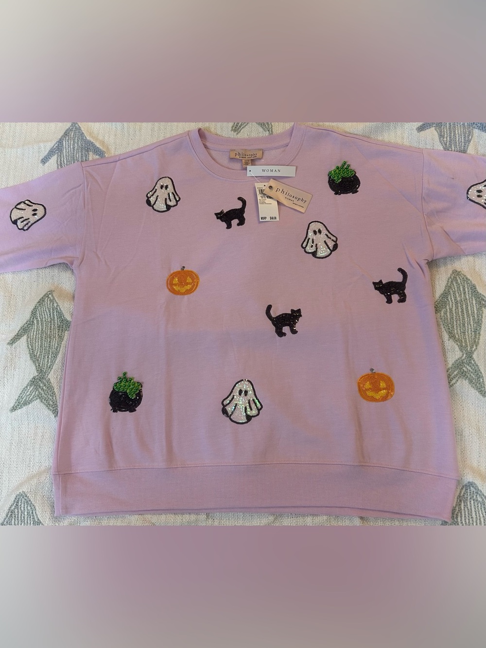 Philosophy Woman Lavender Halloween Patch Sweatshirt  NWT 1X/TG